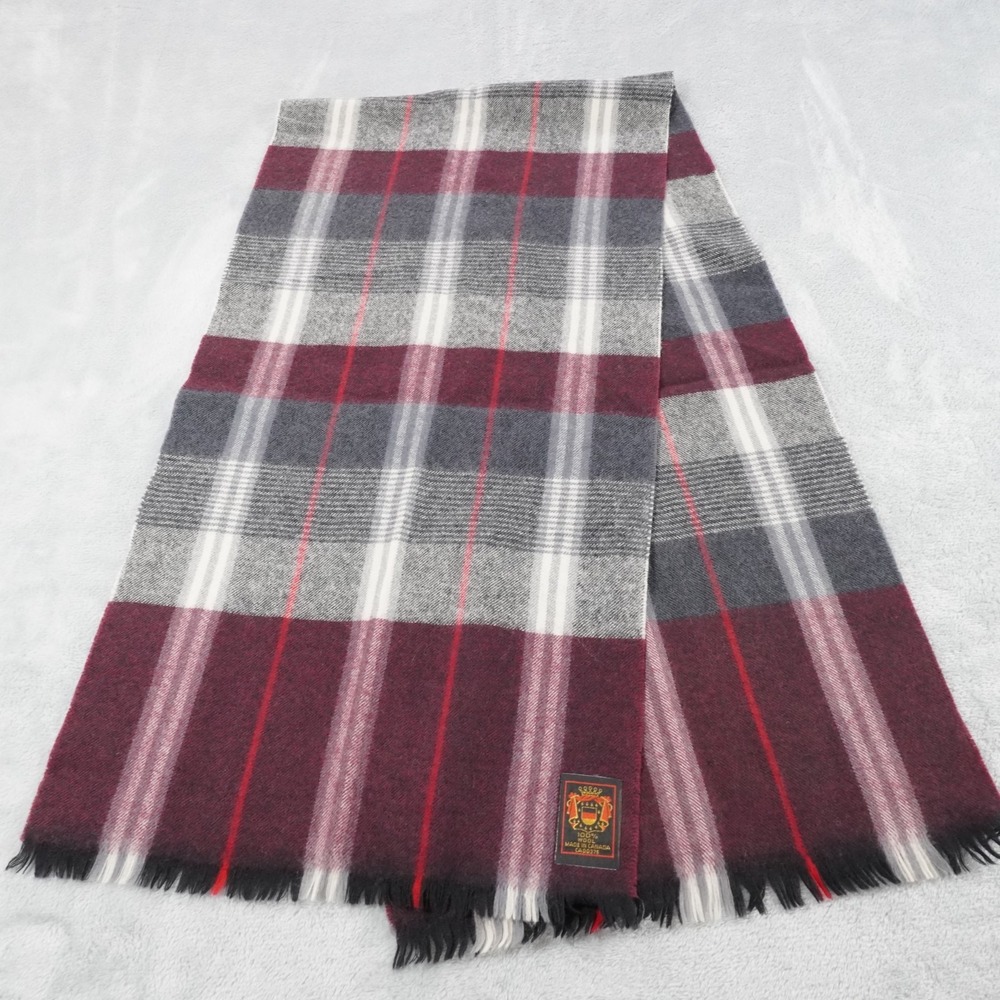 Vintage Plaid Wool Scarf Unisex Purple 50" Classic Preppy Winter Made in Canada